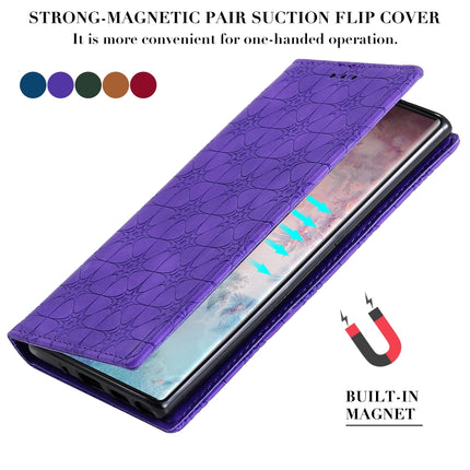 For Galaxy Note 10 Lucky Flowers Embossing Pattern Magnetic Horizontal Flip Leather Case with Holder & Card Slots(Purple)-garmade.com