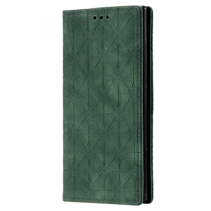 For Galaxy Note 10 Lucky Flowers Embossing Pattern Magnetic Horizontal Flip Leather Case with Holder & Card Slots(Dark Green)-garmade.com