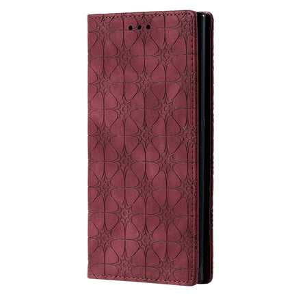 For Galaxy Note 10 Lucky Flowers Embossing Pattern Magnetic Horizontal Flip Leather Case with Holder & Card Slots(Wine Red)-garmade.com