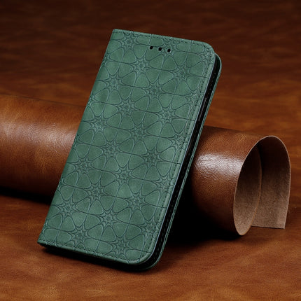 For Galaxy S20 Lucky Flowers Embossing Pattern Magnetic Horizontal Flip Leather Case with Holder & Card Slots(Dark Green)-garmade.com