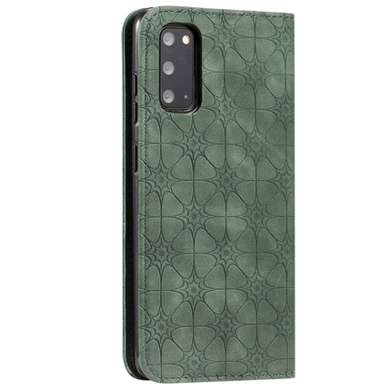 For Galaxy S20 Lucky Flowers Embossing Pattern Magnetic Horizontal Flip Leather Case with Holder & Card Slots(Dark Green)-garmade.com