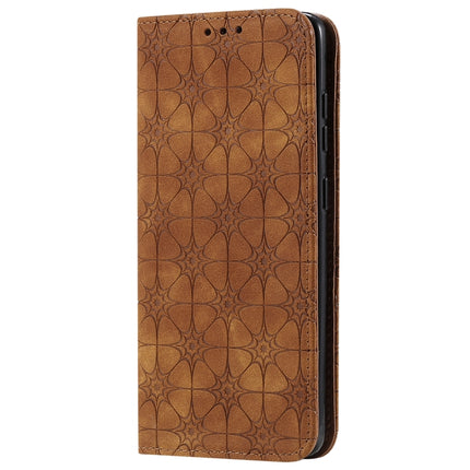 For Galaxy S20 Lucky Flowers Embossing Pattern Magnetic Horizontal Flip Leather Case with Holder & Card Slots(Brown)-garmade.com