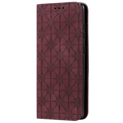 For Galaxy S20 Lucky Flowers Embossing Pattern Magnetic Horizontal Flip Leather Case with Holder & Card Slots(Wine Red)-garmade.com