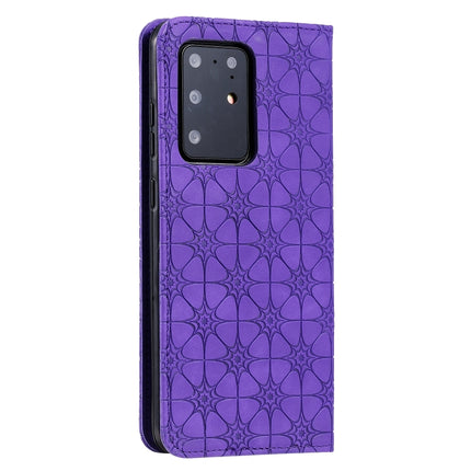 For Galaxy S20 Plus Lucky Flowers Embossing Pattern Magnetic Horizontal Flip Leather Case with Holder & Card Slots(Purple)-garmade.com