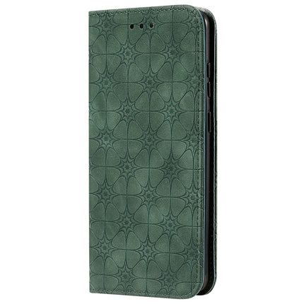 For Galaxy S20 Plus Lucky Flowers Embossing Pattern Magnetic Horizontal Flip Leather Case with Holder & Card Slots(Dark Green)-garmade.com