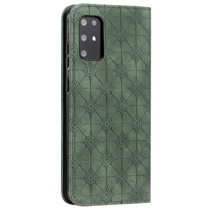 For Galaxy S20 Plus Lucky Flowers Embossing Pattern Magnetic Horizontal Flip Leather Case with Holder & Card Slots(Dark Green)-garmade.com