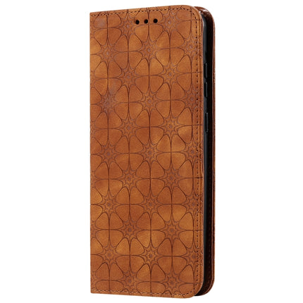 For Galaxy S20 Plus Lucky Flowers Embossing Pattern Magnetic Horizontal Flip Leather Case with Holder & Card Slots(Brown)-garmade.com