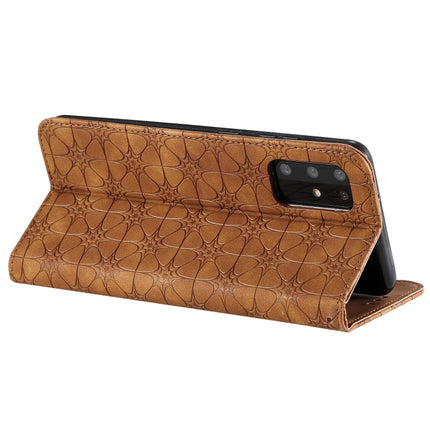 For Galaxy S20 Plus Lucky Flowers Embossing Pattern Magnetic Horizontal Flip Leather Case with Holder & Card Slots(Brown)-garmade.com