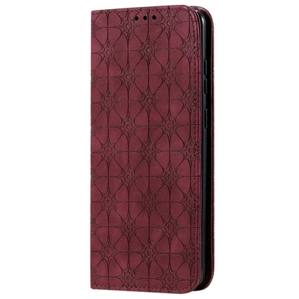 For Galaxy S20 Plus Lucky Flowers Embossing Pattern Magnetic Horizontal Flip Leather Case with Holder & Card Slots(Wine Red)-garmade.com