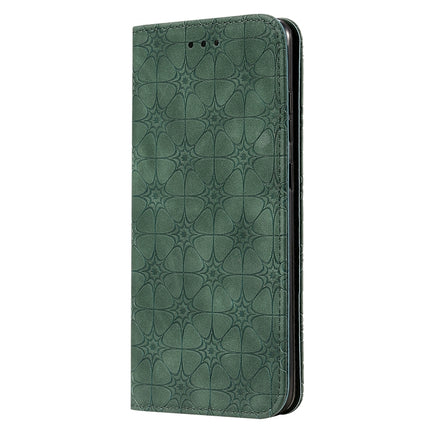 For Galaxy S20 Ultra Lucky Flowers Embossing Pattern Magnetic Horizontal Flip Leather Case with Holder & Card Slots(Dark Green)-garmade.com