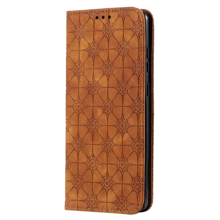 For Galaxy S20 Ultra Lucky Flowers Embossing Pattern Magnetic Horizontal Flip Leather Case with Holder & Card Slots(Brown)-garmade.com
