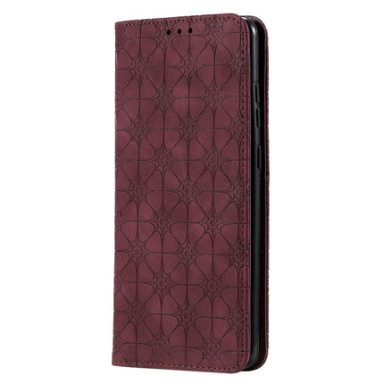 For Galaxy S20 Ultra Lucky Flowers Embossing Pattern Magnetic Horizontal Flip Leather Case with Holder & Card Slots(Wine Red)-garmade.com