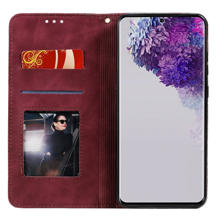 For Galaxy S20 Ultra Lucky Flowers Embossing Pattern Magnetic Horizontal Flip Leather Case with Holder & Card Slots(Wine Red)-garmade.com