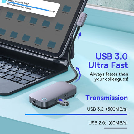 Baseus WKWJ000013 4 in 1 USB-C / Type-C to USB3.0+HDMI+USB-C / Type-C+3.5mm HUB Adapter(Space Grey)-garmade.com