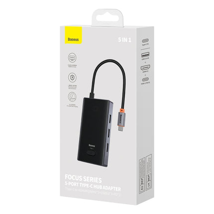 Baseus WKYY030113 5 in 1 USB-C / Type-C to USB3.0x3+HDMI+PD HUB Adapter(Space Grey)-garmade.com