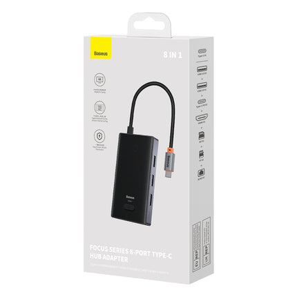 Baseus WKYY030313 8 in 1 USB-C / Type-C to USB3.0x2+USB2.0+PD+HDMI+SD/TF+RJ45 HUB Adapter(Space Grey)-garmade.com