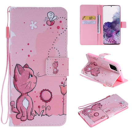 For Galaxy S20+ Painting Horizontal Flip Leather Case with Holder & Card Slot & Lanyard(Cat and Bee)-garmade.com