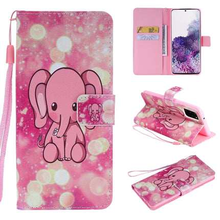 For Galaxy S20+ Painting Horizontal Flip Leather Case with Holder & Card Slot & Lanyard(Pink Elephant)-garmade.com