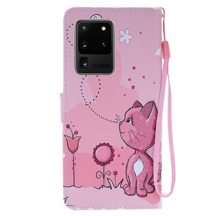 For Galaxy S20 Ultra Painting Horizontal Flip Leather Case with Holder & Card Slot & Lanyard(Cat and Bee)-garmade.com