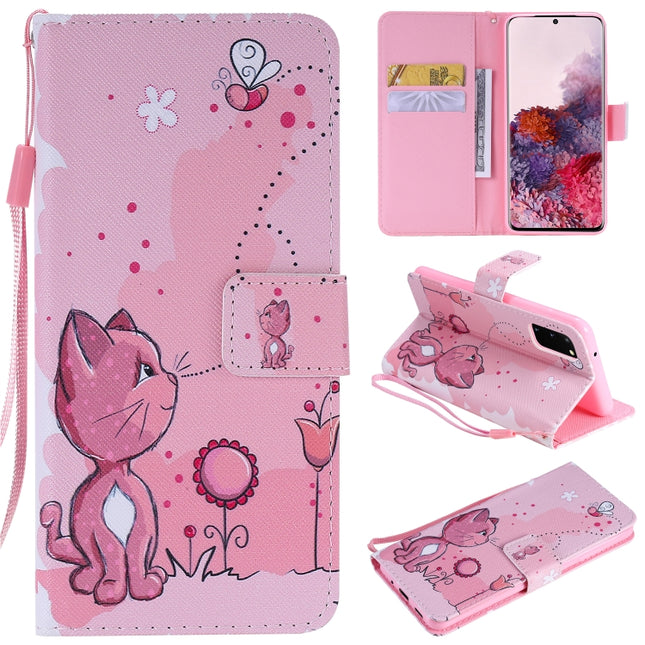 For Galaxy S20 Painting Horizontal Flip Leather Case with Holder & Card Slot & Lanyard(Cat and Bee)-garmade.com