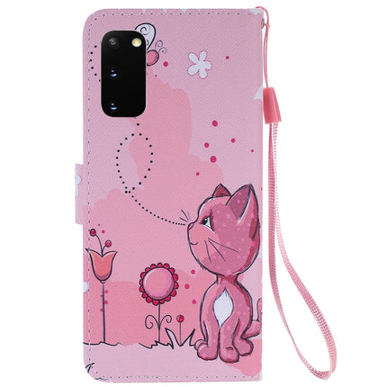 For Galaxy S20 Painting Horizontal Flip Leather Case with Holder & Card Slot & Lanyard(Cat and Bee)-garmade.com