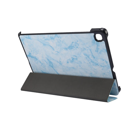 For Galaxy Tab S6 Lite P610 / P615 Marble Texture Horizontal Flip Leather Case, with Three-folding Holder & Sleep / Wake-up Function(Blue)-garmade.com