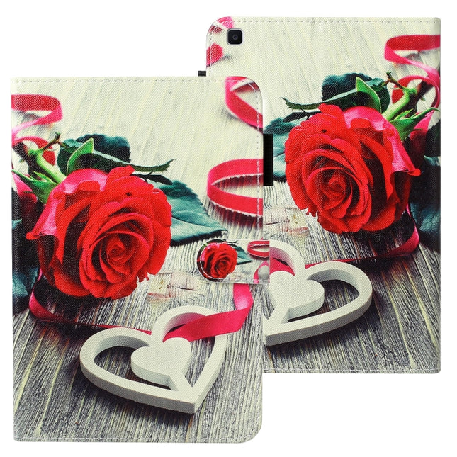 For Galaxy Tab A 8.0 (2019) T290 Cross Texture Painted Horizontal Leather Case with Sleep / Wake-up Function & Card Slot & Holder & Wallet(Red Rose)-garmade.com