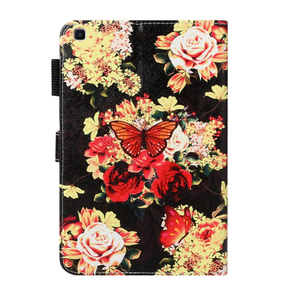 For Galaxy Tab A 8.0 (2019) T290 Cross Texture Painted Horizontal Leather Case with Sleep / Wake-up Function & Card Slot & Holder & Wallet(Black Peony Flower)-garmade.com