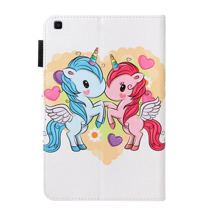 For Galaxy Tab A 8.0 (2019) T290 Cross Texture Painted Horizontal Leather Case with Sleep / Wake-up Function & Card Slot & Holder & Wallet(Couple Unicorn)-garmade.com