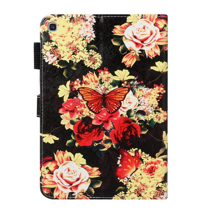 For Galaxy Tab S5e T720 Cross Texture Painted Horizontal Leather Case with Sleep / Wake-up Function & Card Slot & Holder & Wallet(Black Peony Flower)-garmade.com