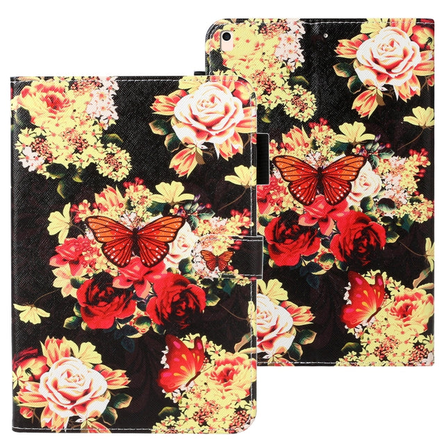 For iPad 10.2 Cross Texture Painted Horizontal Leather Case with Sleep / Wake-up Function & Card Slot & Holder & Wallet(Black Peony Flower)-garmade.com