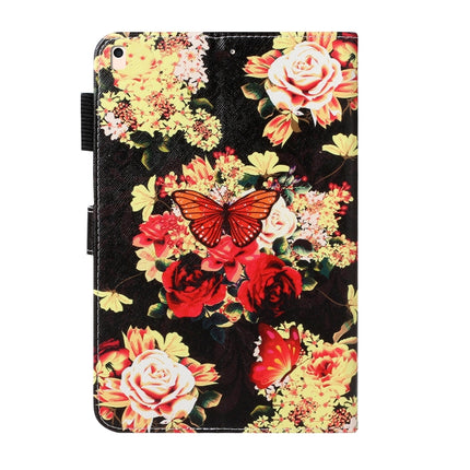For iPad 10.2 Cross Texture Painted Horizontal Leather Case with Sleep / Wake-up Function & Card Slot & Holder & Wallet(Black Peony Flower)-garmade.com