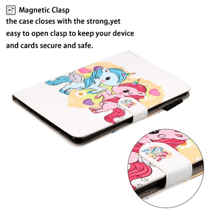 For iPad 10.2 Cross Texture Painted Horizontal Leather Case with Sleep / Wake-up Function & Card Slot & Holder & Wallet(Couple Unicorn)-garmade.com