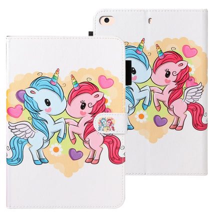 For iPad Mini 4 / 3 / 2 / 1 Cross Texture Painted Horizontal Leather Case with Sleep / Wake-up Function & Card Slot & Holder & Wallet(Couple Unicorn)-garmade.com