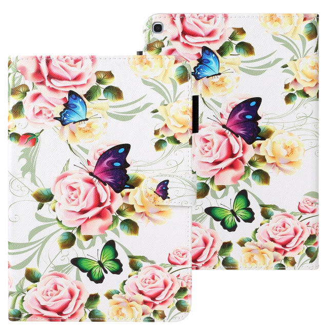 For Galaxy Tab A 8.0 (2019) T290 Cross Texture Painted Horizontal Leather Case with Sleep / Wake-up Function & Card Slot & Holder & Wallet(White Peony Flower)-garmade.com