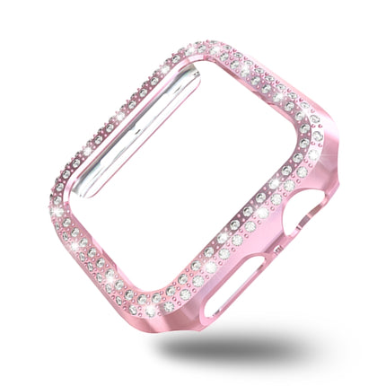 For Apple Watch Series 5 & 4 44mm Double Row Diamonds PC Protective Case(Pink)-garmade.com