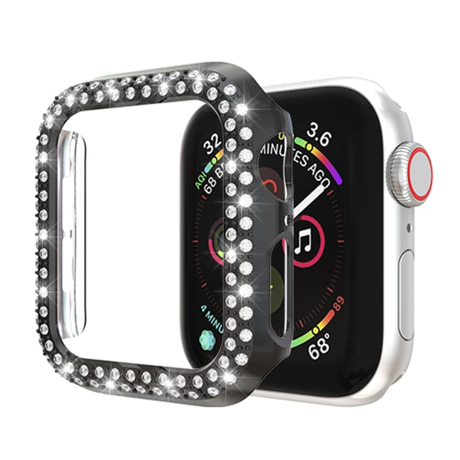 For Apple Watch Series 5 & 4 44mm Double Row Diamonds PC Protective Case(Black)-garmade.com