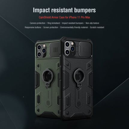 For iPhone 11 Pro Max NILLKIN Shockproof CamShield Armor Protective Case with Invisible Ring Holder(Green)-garmade.com