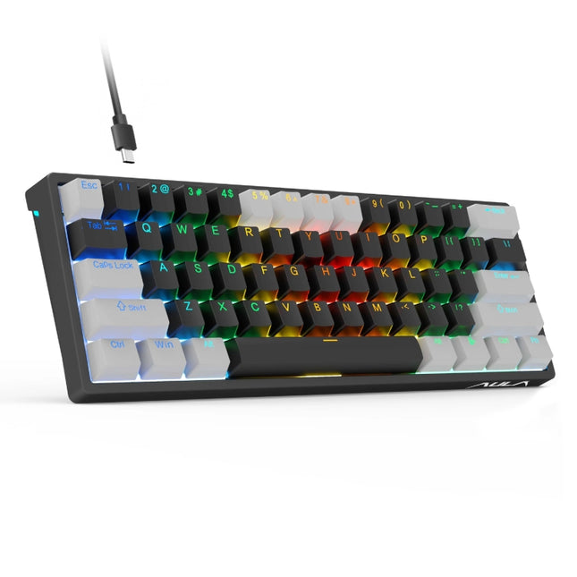 AULA F3261 Type-C Wired Hot Swappable 61 Keys RGB Mechanical Keyboard(Grey Black Green Shaft)-garmade.com