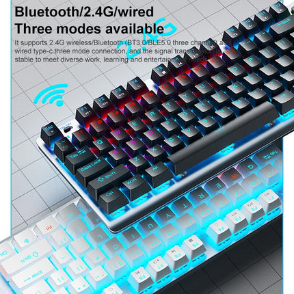 AULA F3001 Backlit 87 Keys Wired/Wireless/Bluetooth Three Model Mechanical Gaming Keyboard(Silver White Tea Shaft)-garmade.com