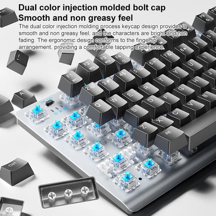 AULA F3001 Backlit 87 Keys Wired/Wireless/Bluetooth Three Model Mechanical Gaming Keyboard(Silver Black Green Shaft)-garmade.com