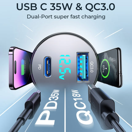 JOYROOM JR-CCD01 53W QC + PD Dual Port Digital Display Car Charger(Black)-garmade.com