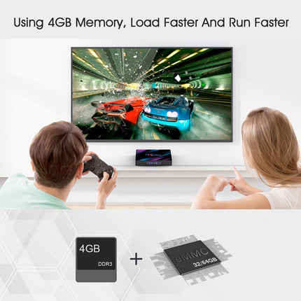 H96 Max-3318 4K Ultra HD Android TV Box with Remote Controller, Android 10.0, RK3318 Quad-Core 64bit Cortex-A53, 4GB+32GB, Support TF Card / USBx2 / AV / Ethernet, Plug Specification:EU Plug-garmade.com