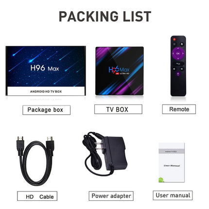 H96 Max-3318 4K Ultra HD Android TV Box with Remote Controller, Android 10.0, RK3318 Quad-Core 64bit Cortex-A53, 4GB+64GB, Support TF Card / USBx2 / AV / Ethernet, Plug Specification:EU Plug-garmade.com
