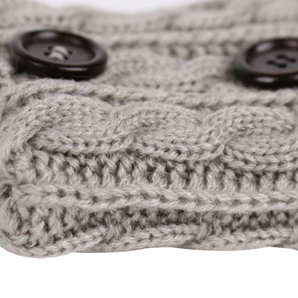 1 Pair Women Short Button Knitted Woolen Leg Warmers, Size:One Size(Black)-garmade.com