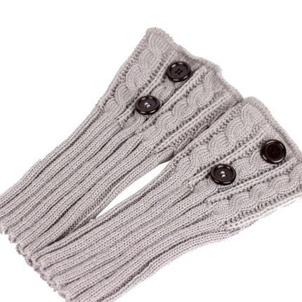 1 Pair Women Short Button Knitted Woolen Leg Warmers, Size:One Size(Khaki)-garmade.com