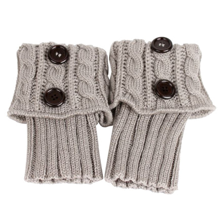 1 Pair Women Short Button Knitted Woolen Leg Warmers, Size:One Size(Beige)-garmade.com