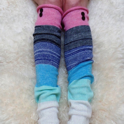 1 Pair Women Multi Color Stitching Button Knitted Woolen Leg Warmers-garmade.com