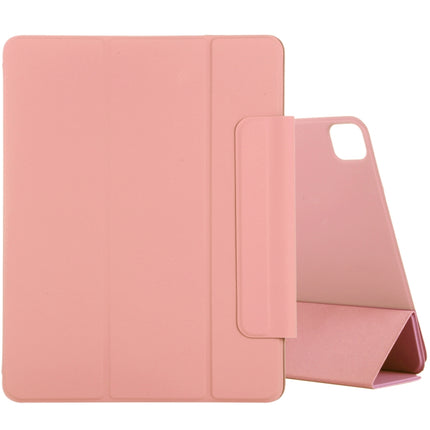 For iPad Pro 12.9 inch(2020) Horizontal Flip Ultra-thin Double-sided Clip Active Buckle Magnetic PU Leather Tablet Case With Three-folding Holder & Sleep / Wake-up Function(Orange)-garmade.com