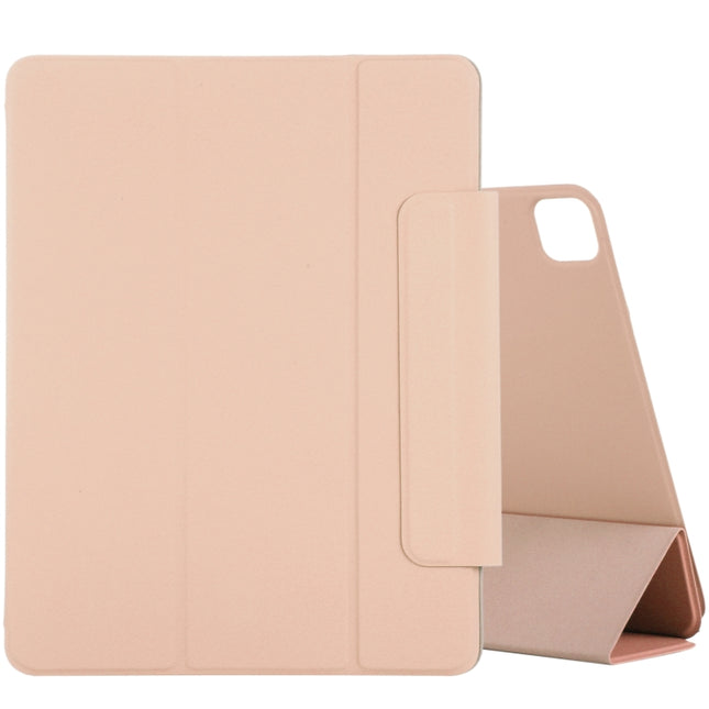 For iPad Pro 12.9 inch(2020) Horizontal Flip Ultra-thin Double-sided Clip Active Buckle Magnetic PU Leather Tablet Case With Three-folding Holder & Sleep / Wake-up Function(Gold)-garmade.com